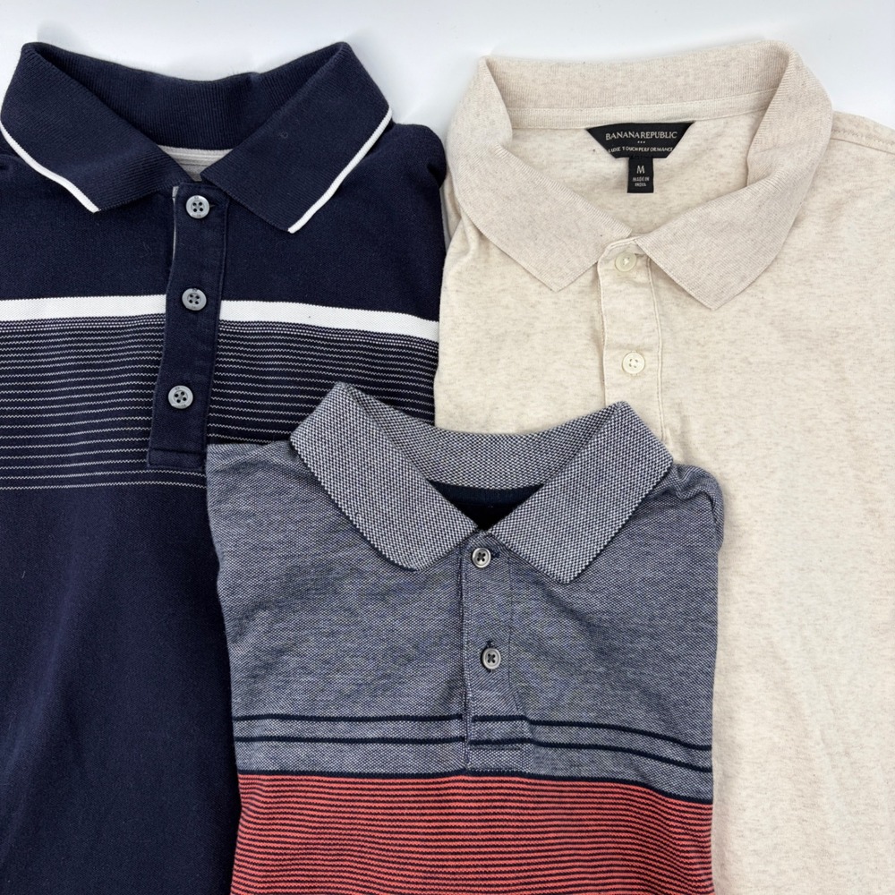 Banana Republic Shirt Mens Medium Polo Bundle 3 PC Luxe Touch Organic Cotton